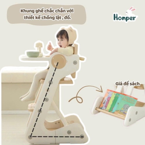 Ghế ăn dặm đa năng Honper HP208 màu ghi